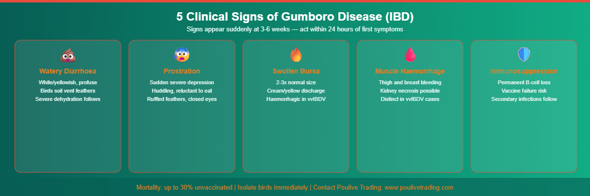 Clinical signs of Gumboro disease infographic