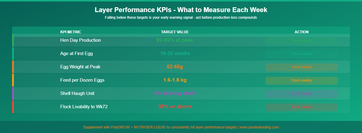Key egg production performance metrics infographic