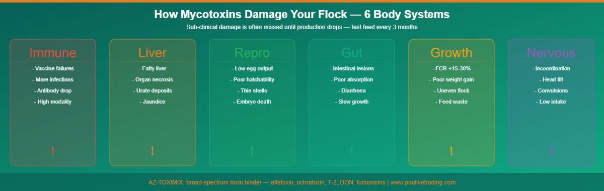 Clinical signs of mycotoxicosis in poultry infographic