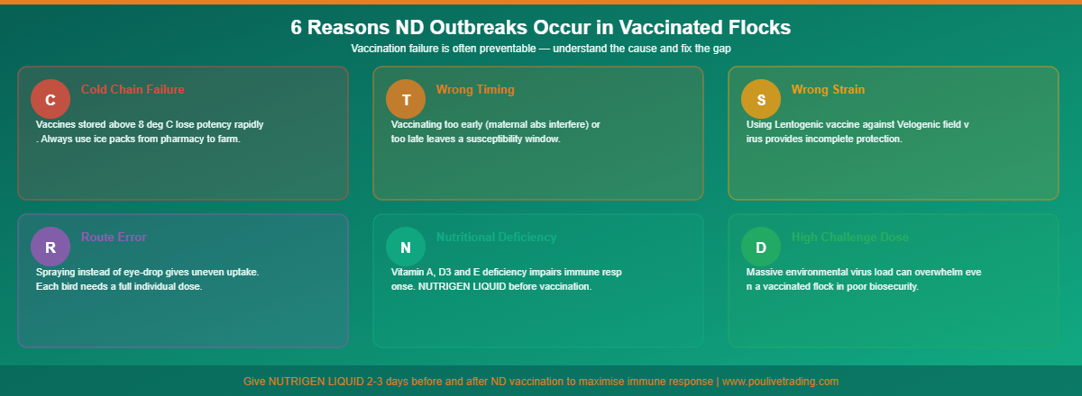 Why Newcastle outbreaks occur in vaccinated flocks infographic
